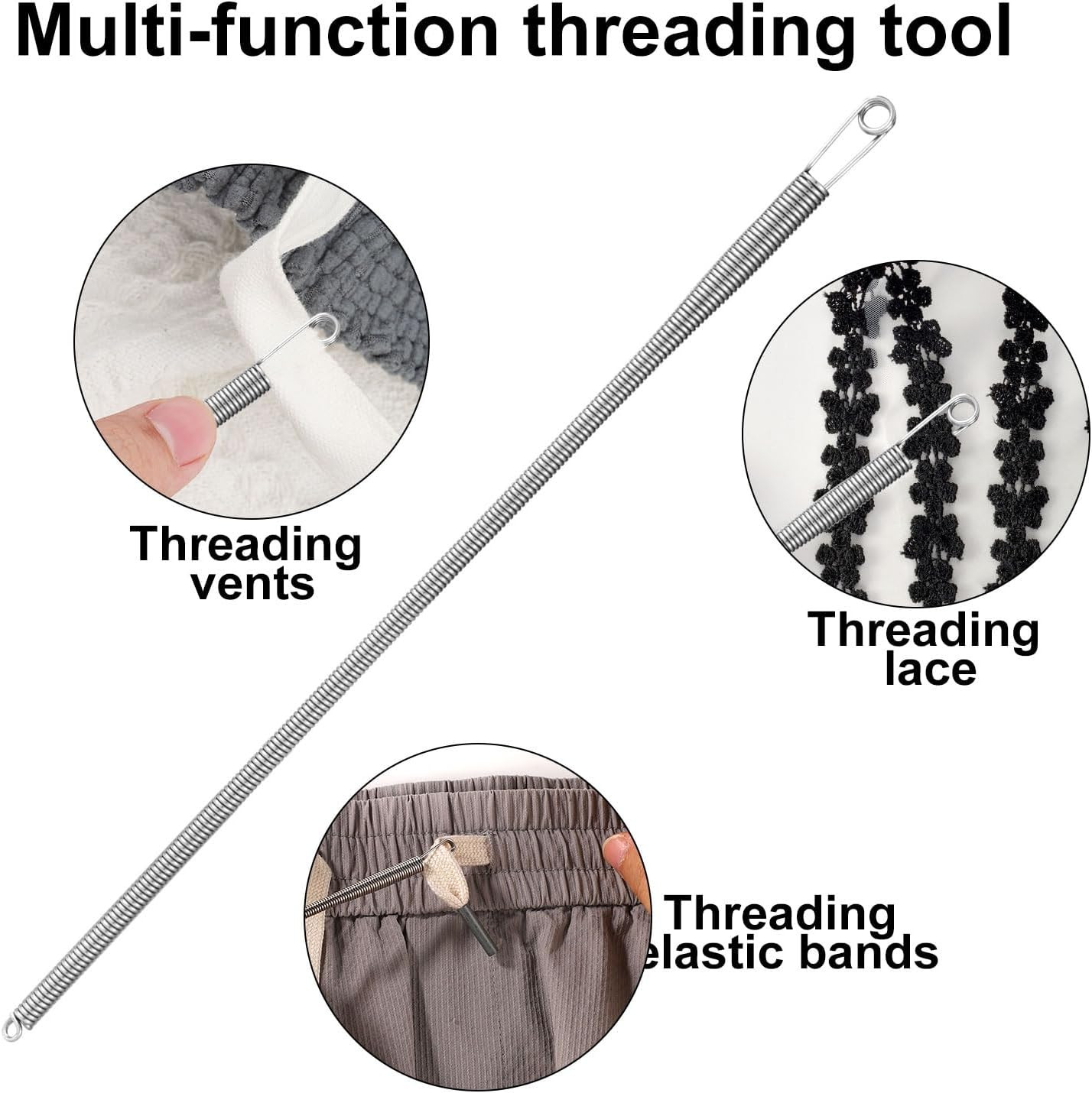 2pcs Drawstring Threader Tool, Metal Spring Threader Drawstring Tool Flexible El