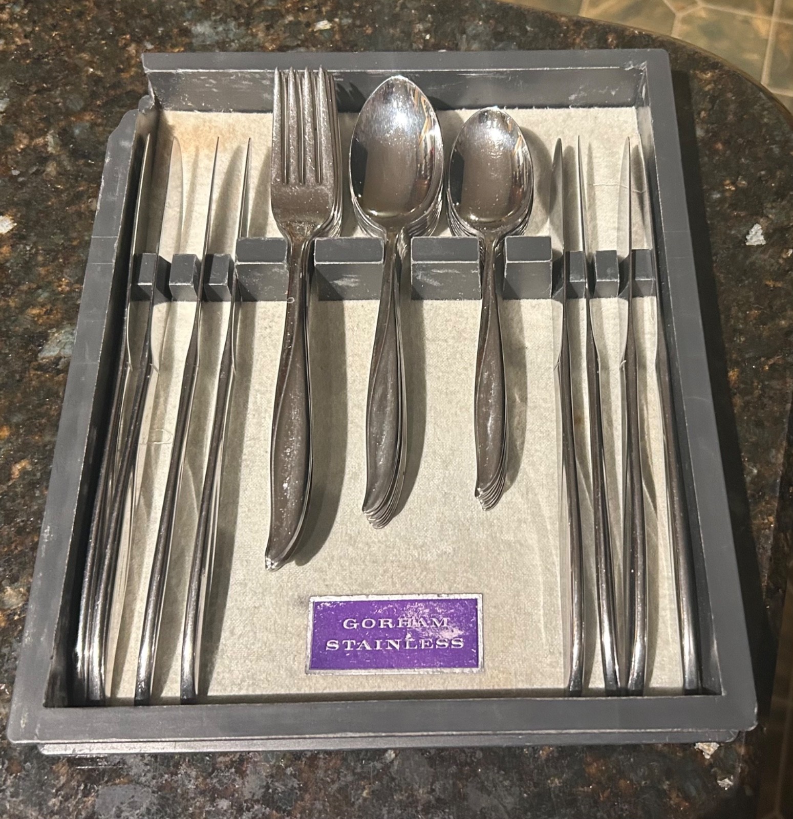 32 Gorham Waikiki Stainless Flatware Spoons Knives Forks Service for 8 & Tray
