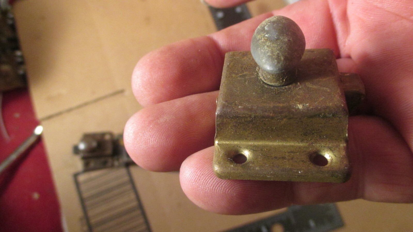 OLD Cupboard Slide Latch Hoosier Cabinet missing the catch 1 3/4x 1 1/4"