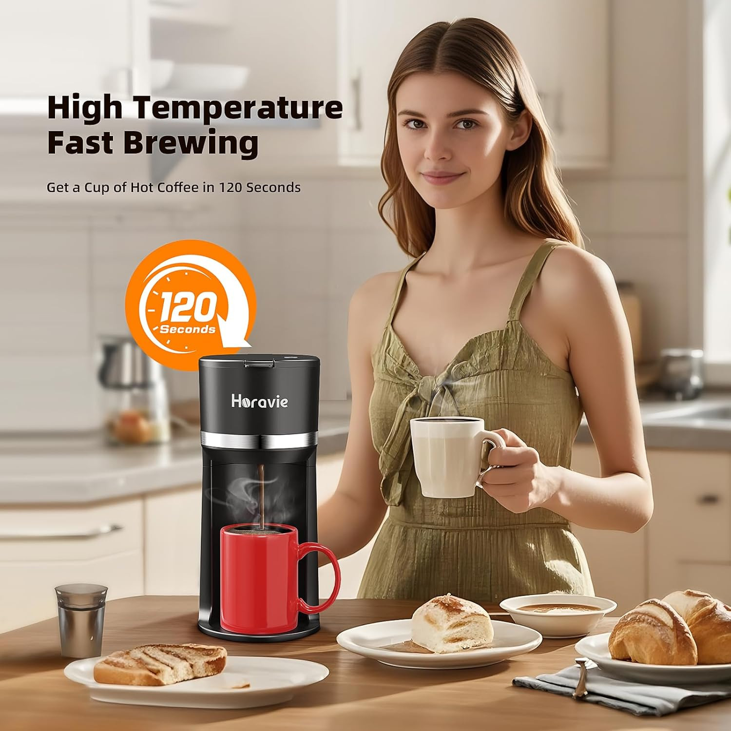 Small Single Serve Coffee Maker for K Cup and Grounds, Fast Brew One Cup Coffee