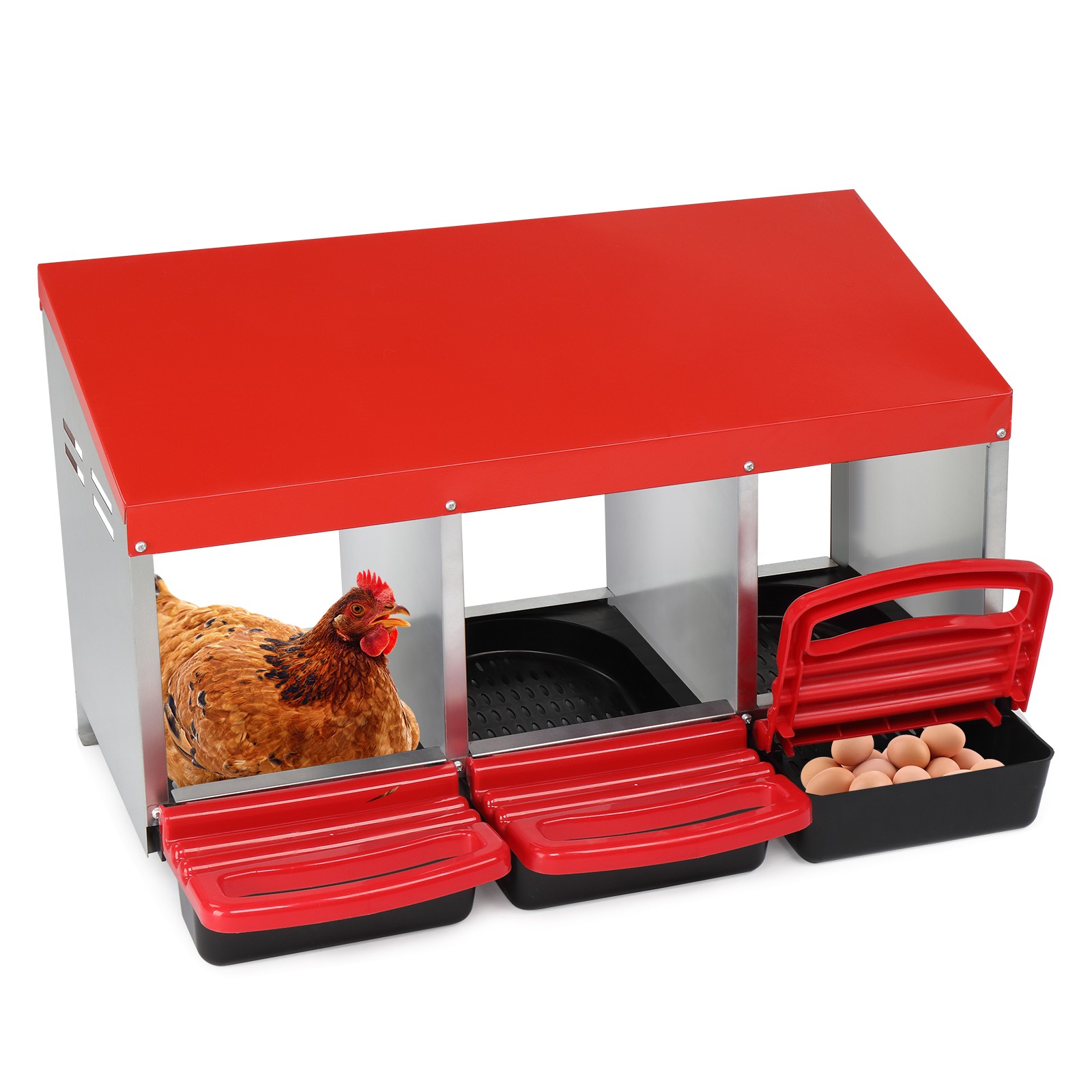 Chicken Nesting Egg Nest Box with Plastic Basket, Laying Box Hens Coop Box, Red