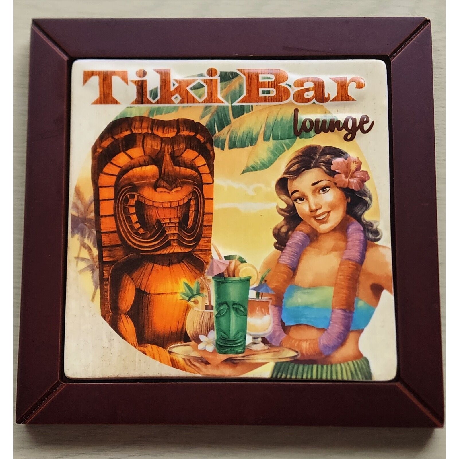 Trivet-Wall Hanging Framed Tile-Hawaiian Tiki Bar Lounge-Tropical-Beach