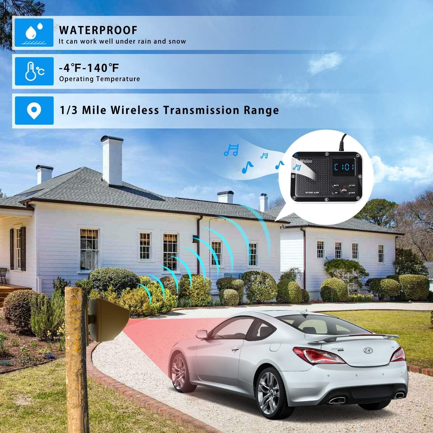 Solar Driveway Alarm Wireless 1800ft Motion Sensor Weatherproof Brown