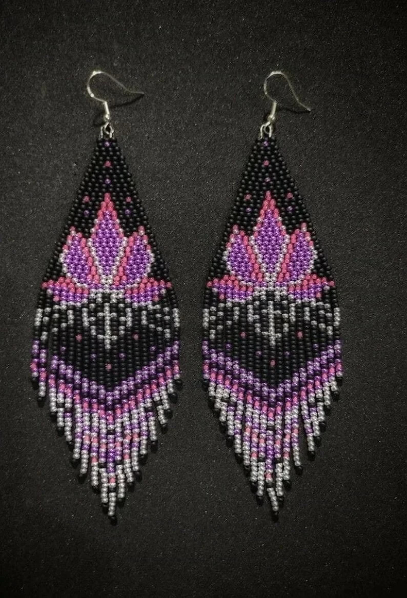 Beautiful Tribal Earrings Native Large Boho American Seed Beads Handmade Earring