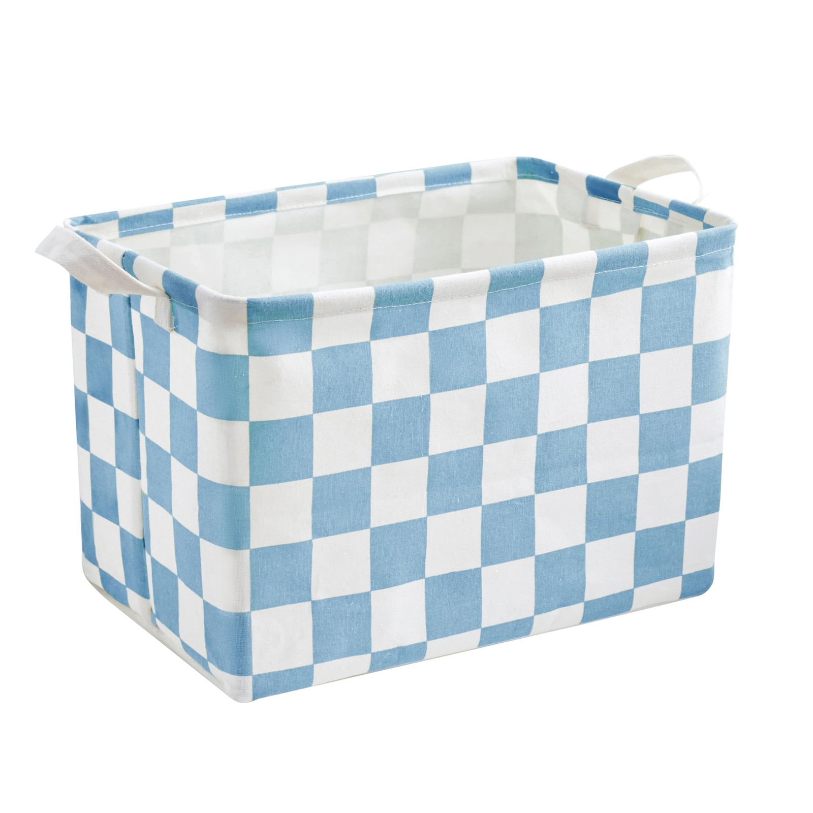 Blue White Checkered Canvas Basket, Rectangular Organizing Decorative Storage...