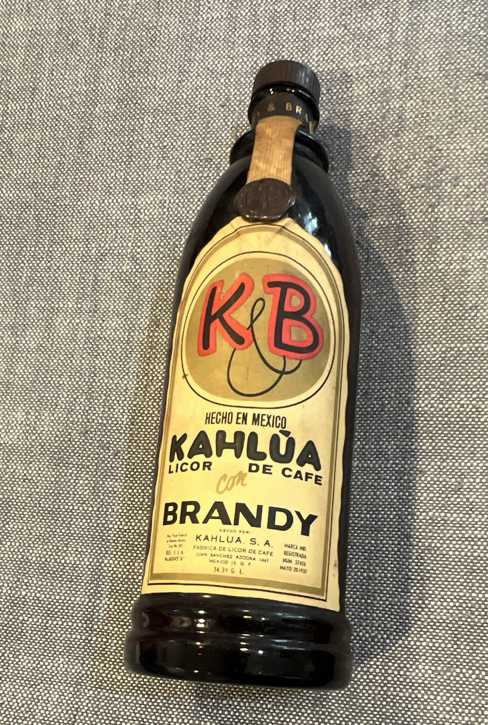 Vintage KAHLUA Coffee Liqueur Bottle- Empty 4/5 qt- Paper Label/glass is stamped