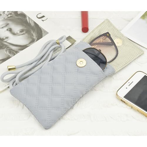 Soft Glasses Case Double Eyeglasses Case for Women with Adjustable Grey