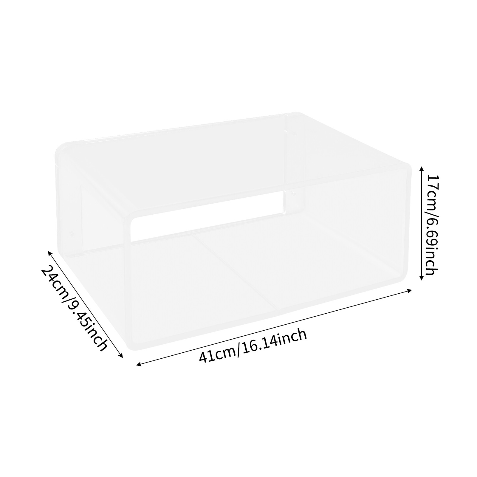 2Tiers Clear Acrylic Wall-Mounted Bedside Table Rectangular Floating Nightstand