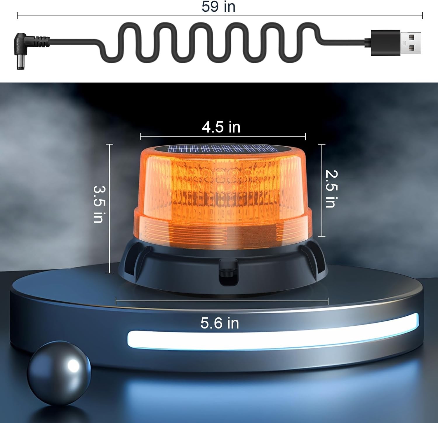 AnTom Solar LED Wireless Strobe Lights, Waterproof Rechargeable Amber Beacon Lig