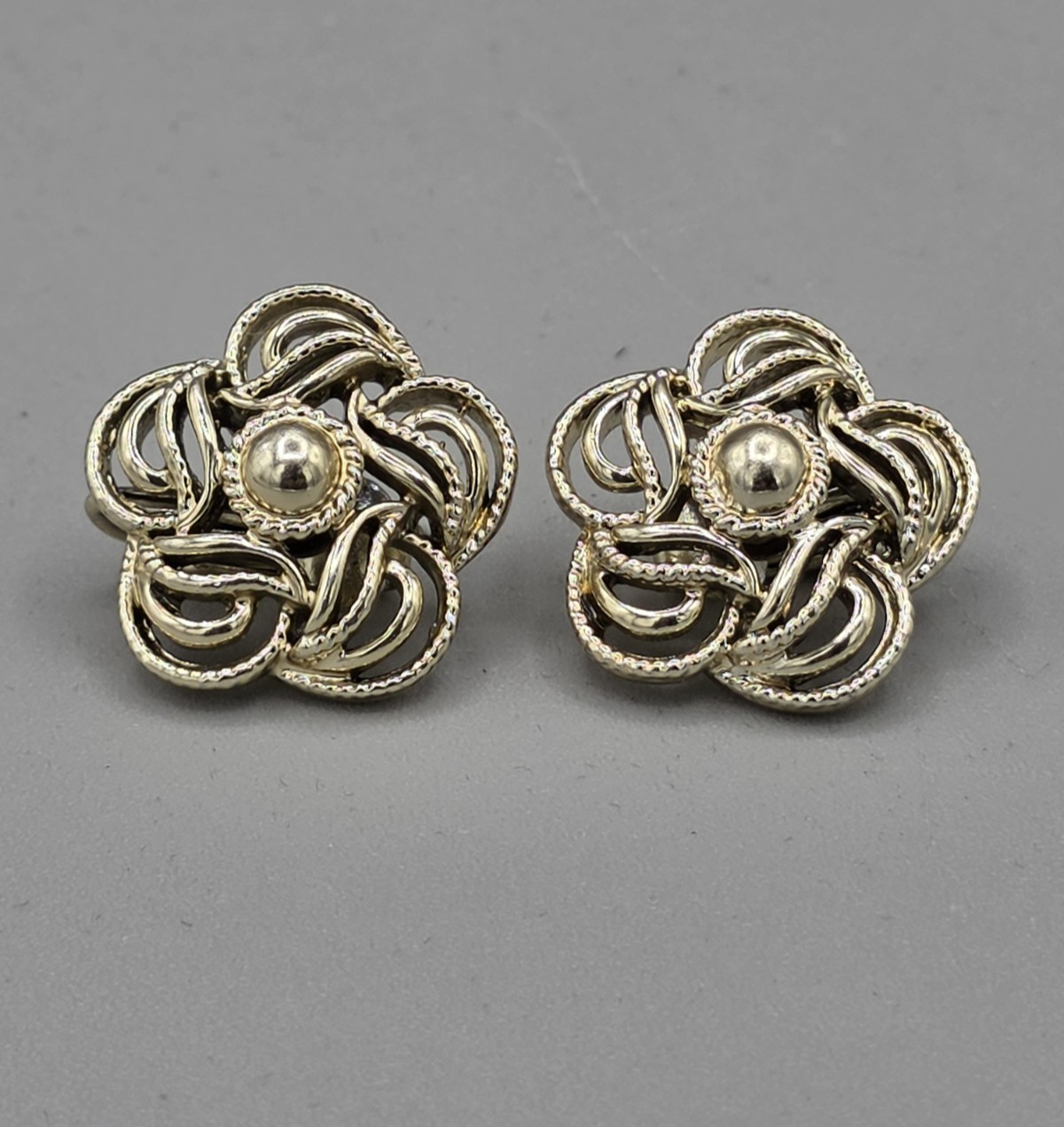 Vintage Coro Silver Tone Flower Clip-On Earrings
