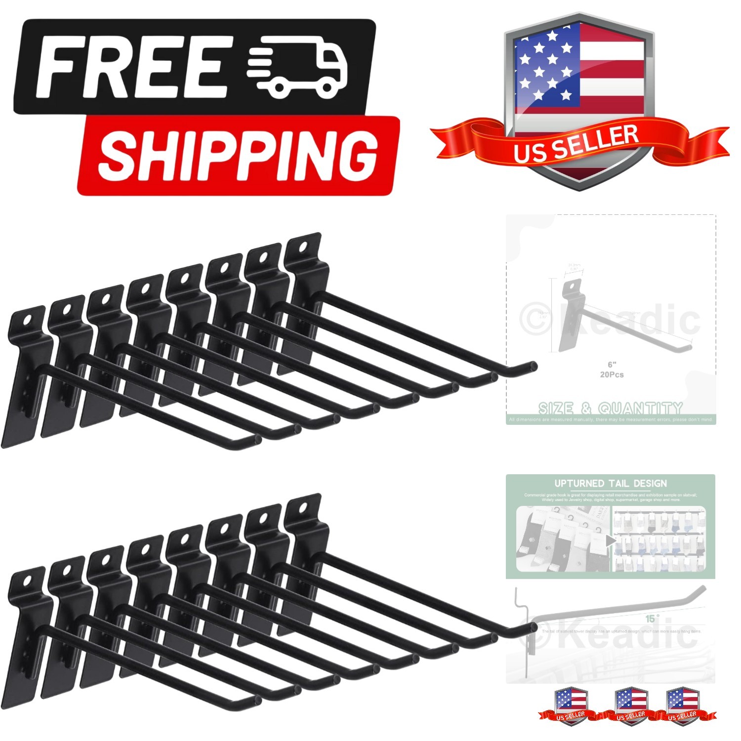 20Pcs 6” Slatwall Hooks Set Heavy Duty Slat Wall Shelf Brackets Hanging Hook ...