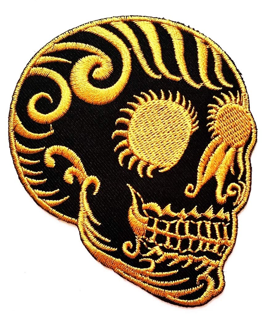 PP Patch Cranium Gold Mexican Art Sugar Skull Day Size 3.8X3.2 INCHES, 3KL22