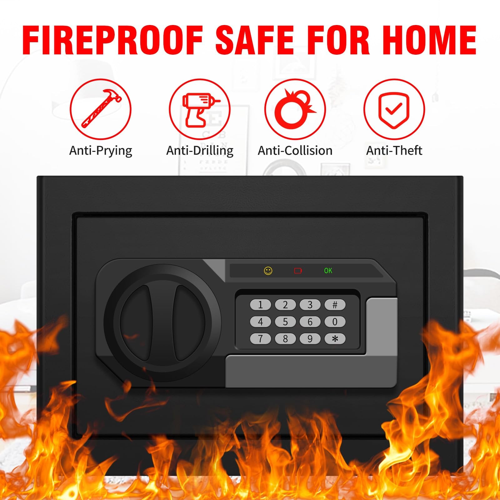 1.2 Cubic Feet Small Fire Safe Box for Home, Fireproof Lock Box, Security Mon...