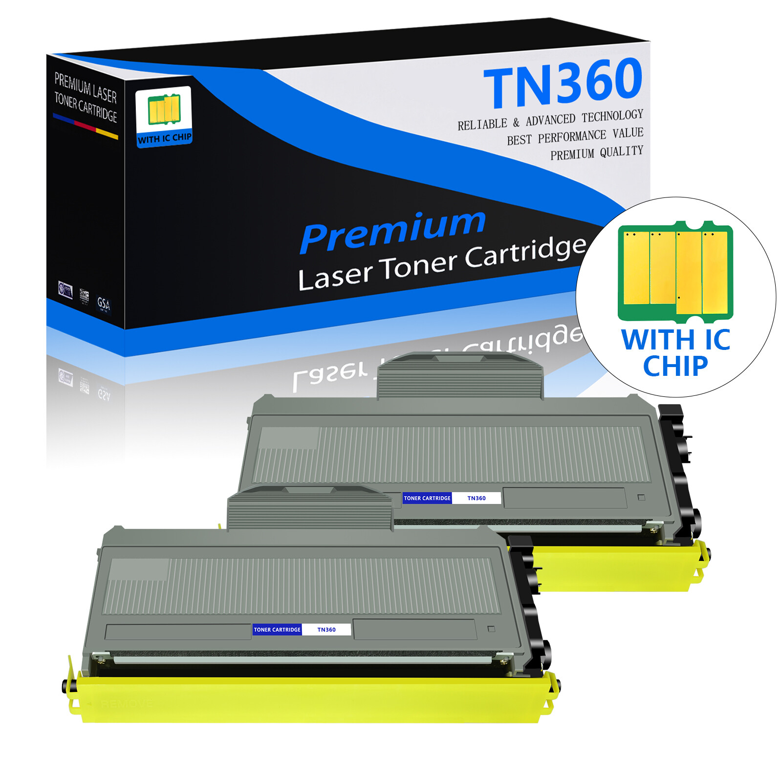 2 Pack Black TN360 Toner Cartridge For Brother HL-2140 2170W MFC-7340 7840W