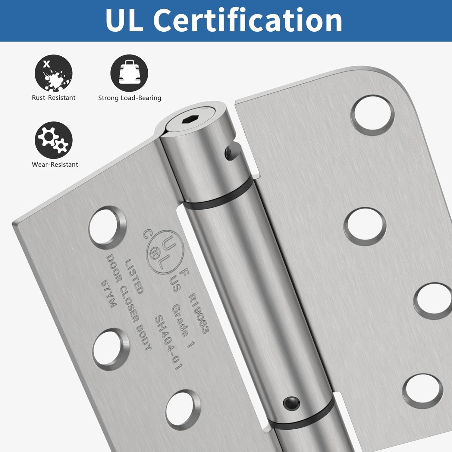 4" Self Closing Hinges, Brushed Nickel, Spring Loaded 5/8" Radius, 2-Pack