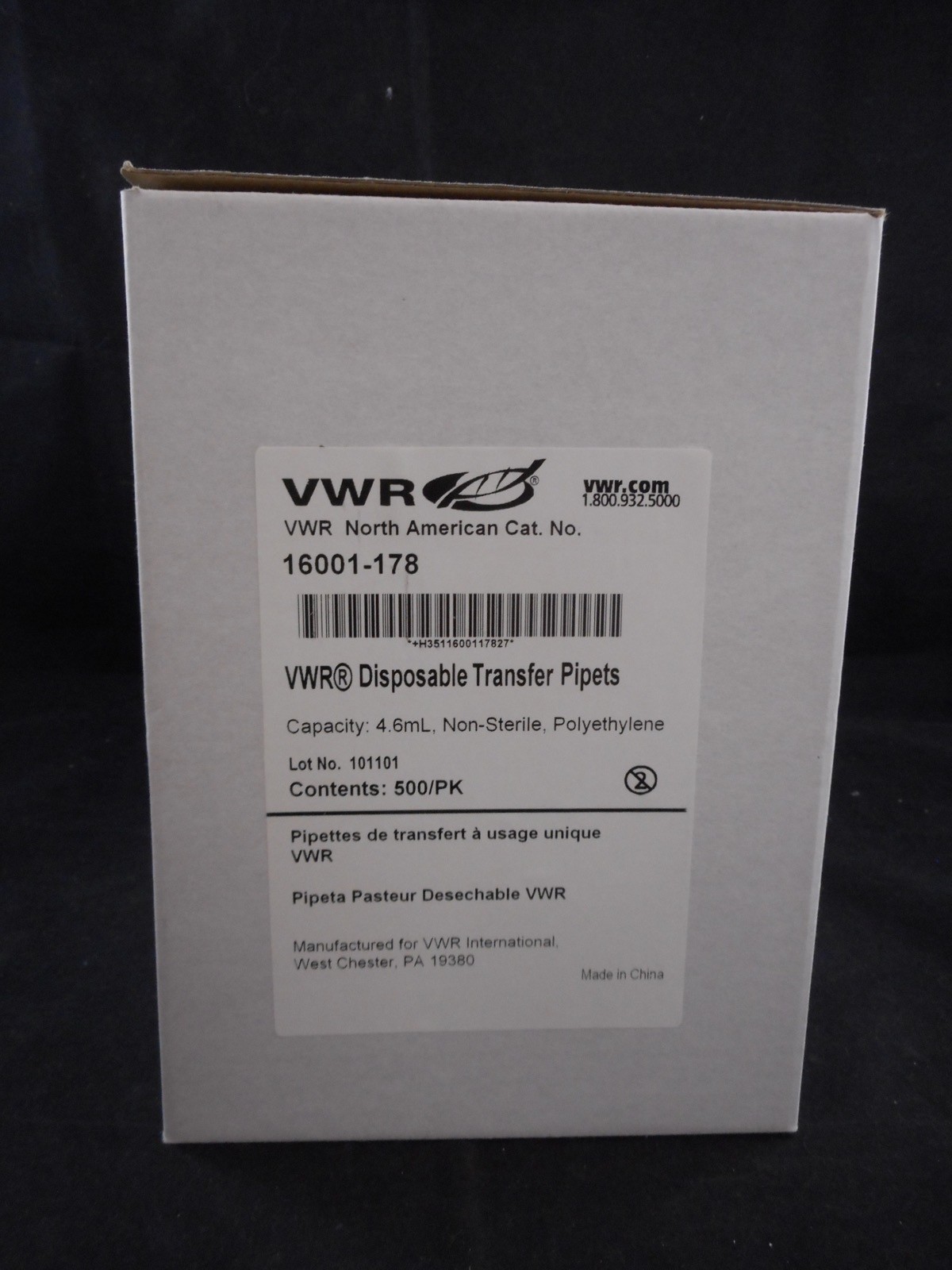 VWR Disposable 4.6mL Standard Transfer Pipets Thin Stem 15.5cm Length 16001-178
