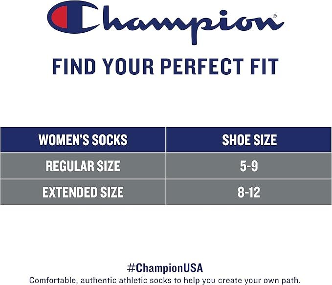 Champion® Women's Performance Double Dry 6 Pack No Show Socks Extended Size 8-12
