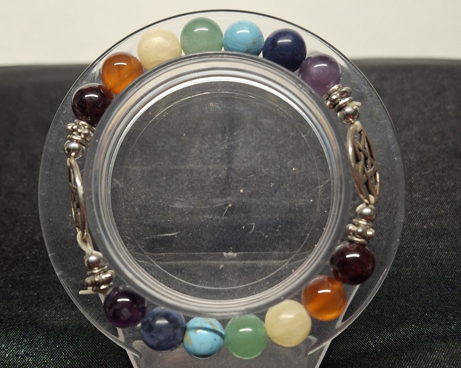 7 Chakra/pentacle charms 8mm Bead Bracelet Size 6  (BRC 36)