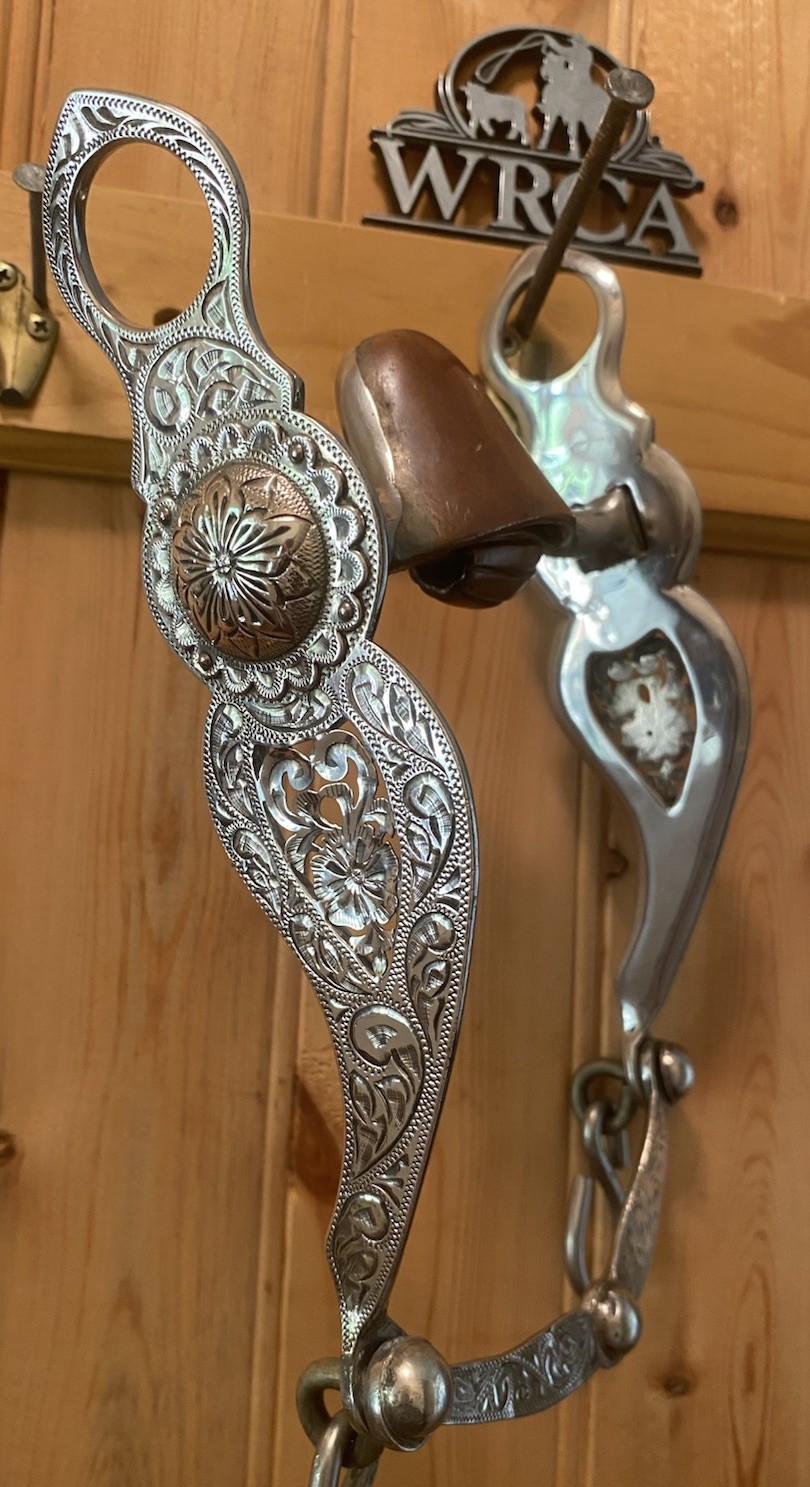 Vintage Sterling Western Show Bit Filigree Shanks Copper Dome Hood & Roller