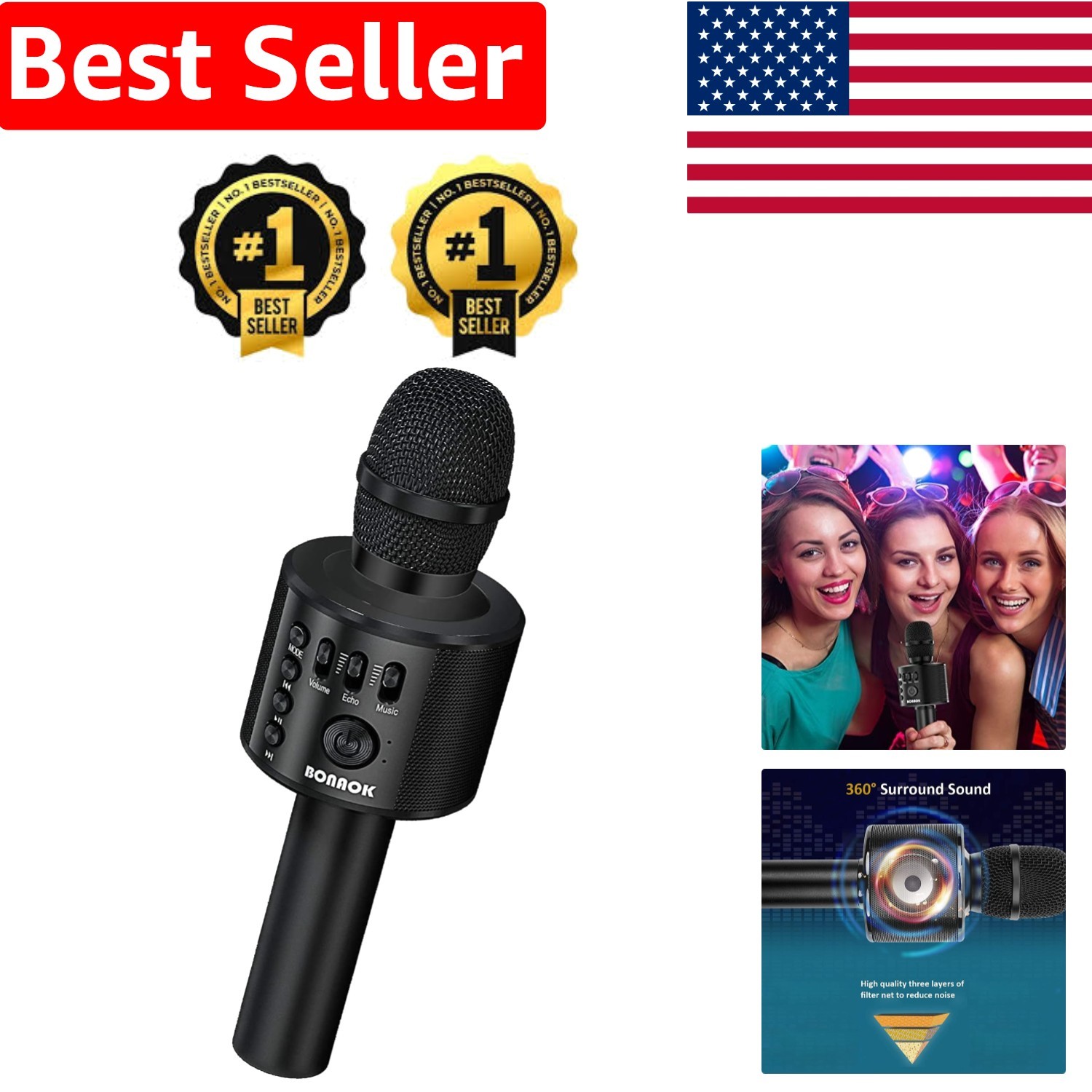 Portable Bluetooth Karaoke Microphone with Volume Control - Ideal Gift for All