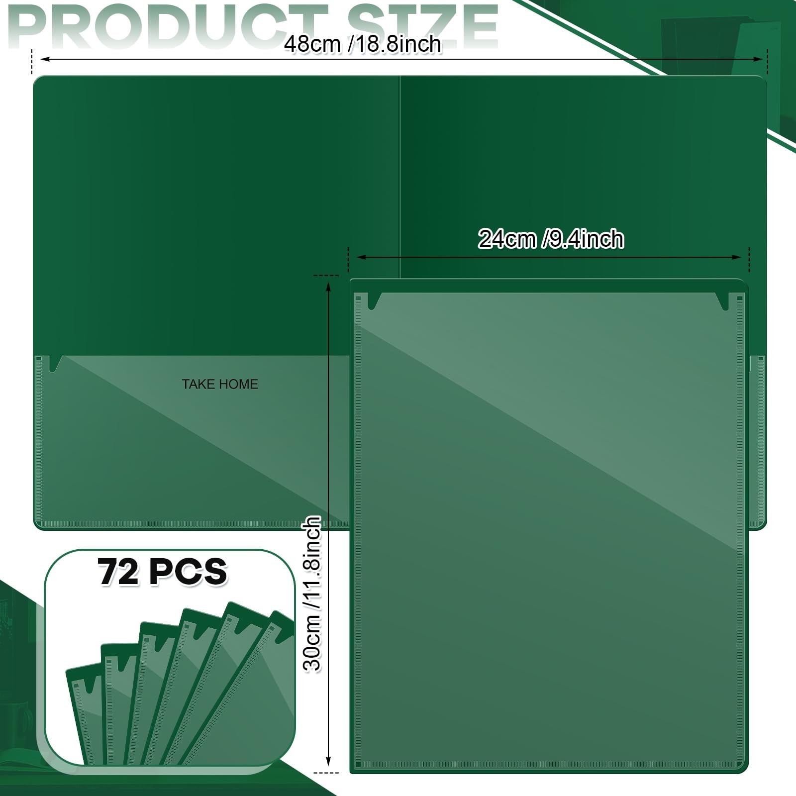 Henoyso 72 Pcs Plastic 2 Pockets Folders - Dark Green
