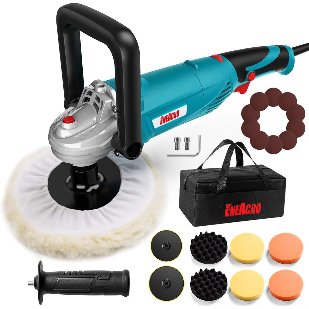 Rotary Car Buffer Polisher 1600W, 7"/6" Variable Speed 1500-3500RPM, Detachab...