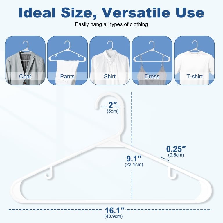 White Plastic Hangers 16 Pack, Space Saving Coat Hanger, Clothes Hanger with ...