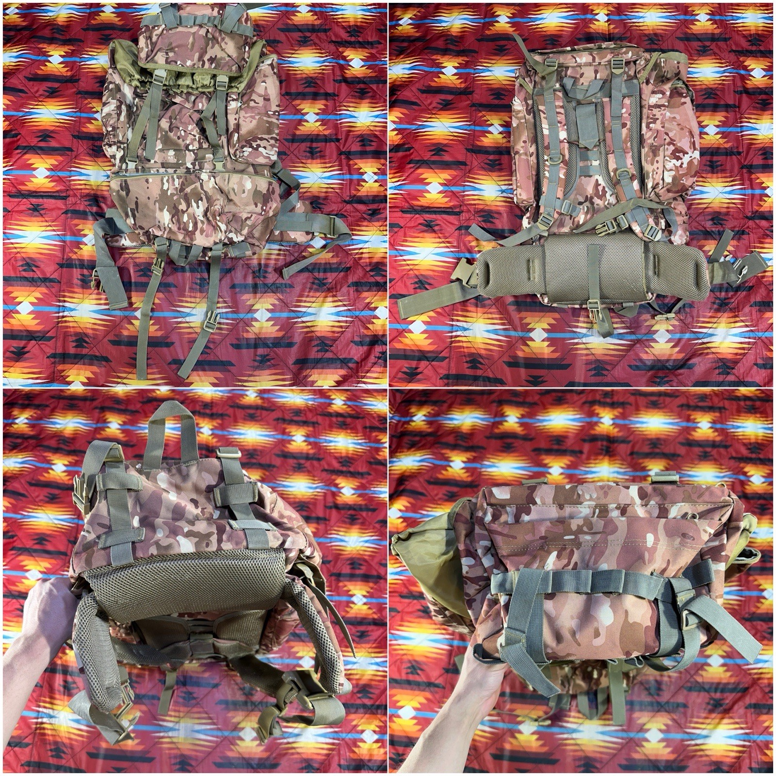 Camo Zipper Pockets Rucksack 26” Backpack Hiking Adjustable Padded