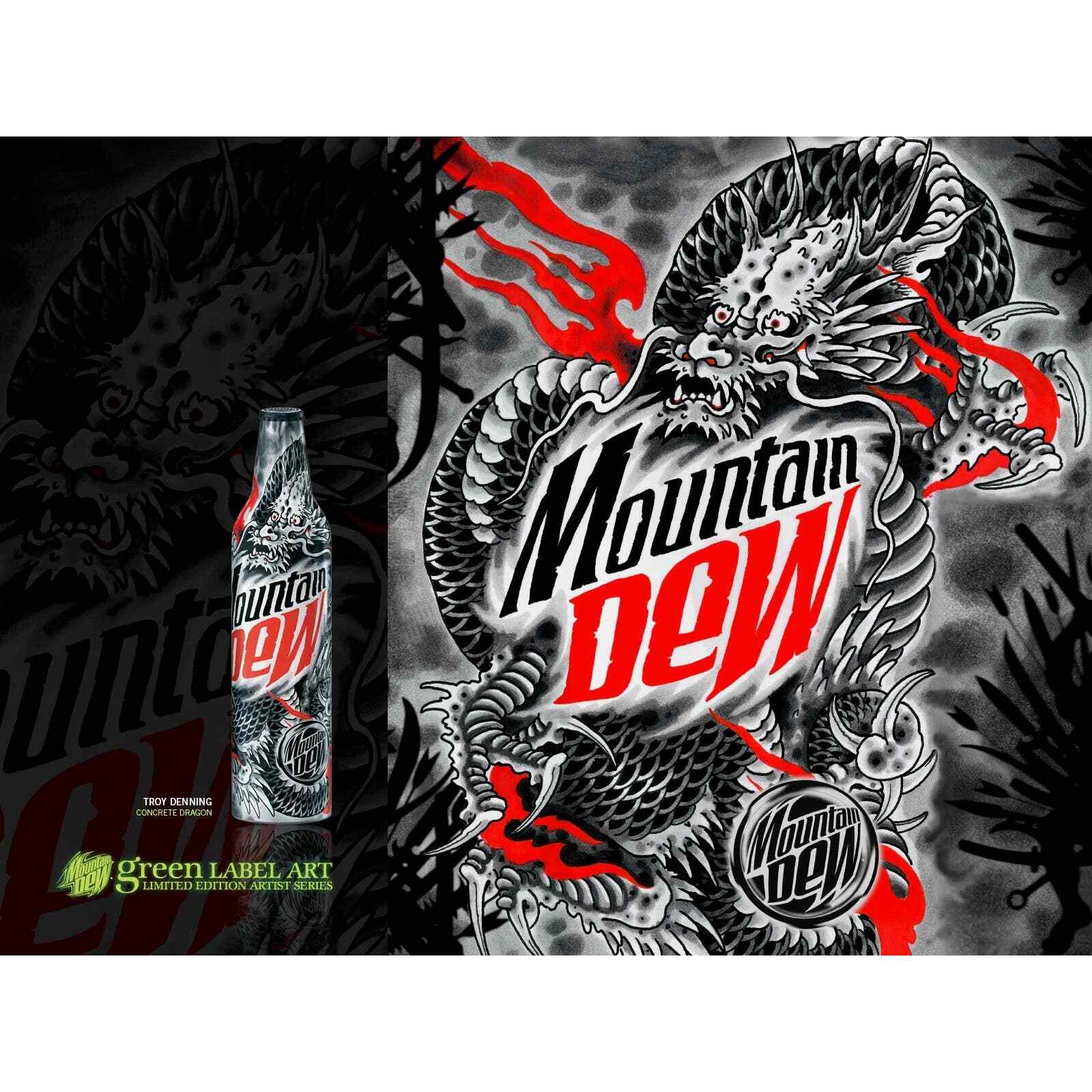 Mountain Dew Green Label Art Concrete Dragon 6oz Full Bottle