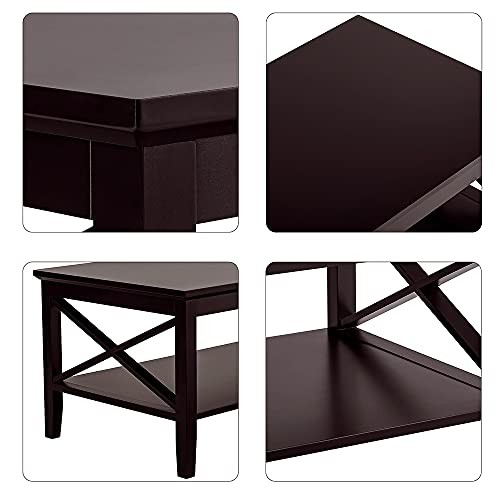 Oxford Coffee Table with Thicker Legs Wood Coffee Table with Storage Espresso