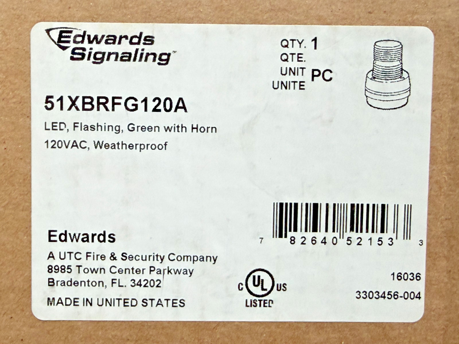 NEW Edwards 51XBRFG120A LED Flashing Beacon Green with Horn 120V WeatherProof