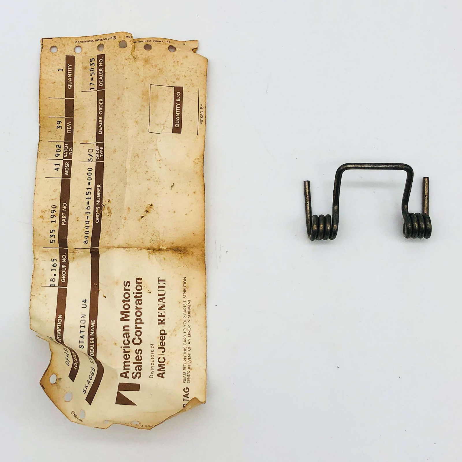 AMC Jeep 5351990 Spring Transfer Case Shift Control Rod Torsion OEM NOS 74-76