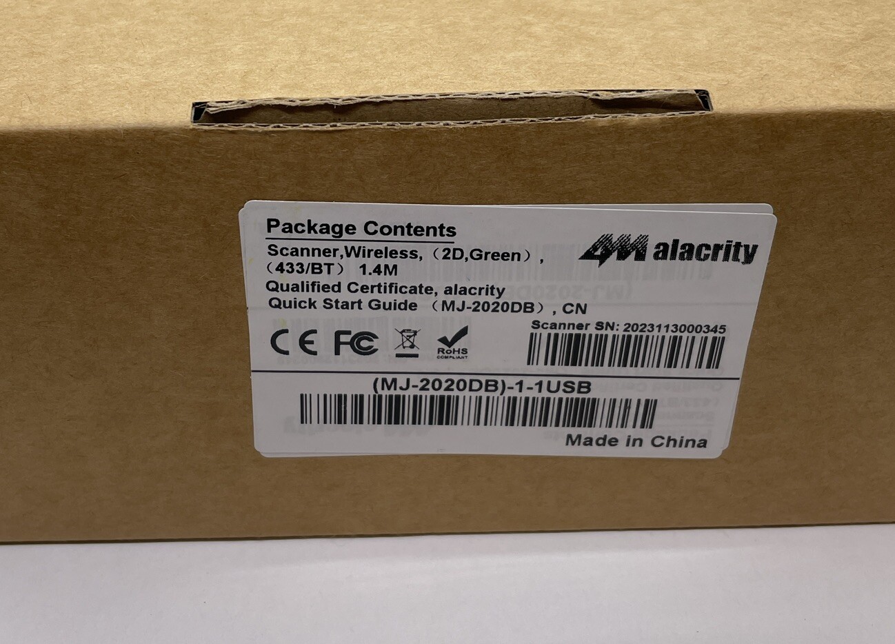 Alacrity MJ-2020DB Industrial Barcode Scanner & Cradle Wireless Bluetooth