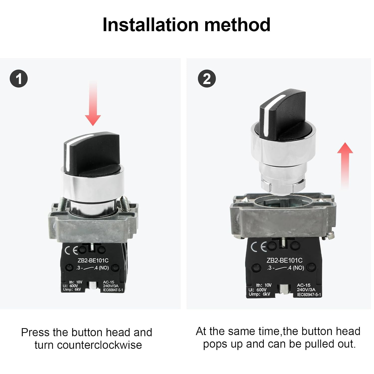 2Pack Black 3-Position Selector Switch 2NO Metal Head Switch Ith: 10A, Ui: 600V,