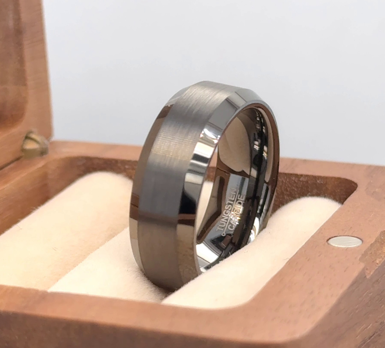 Gun Metal Gray Tungsten Band Matt Finish With Domed Edges Ring Wife Gift Ring