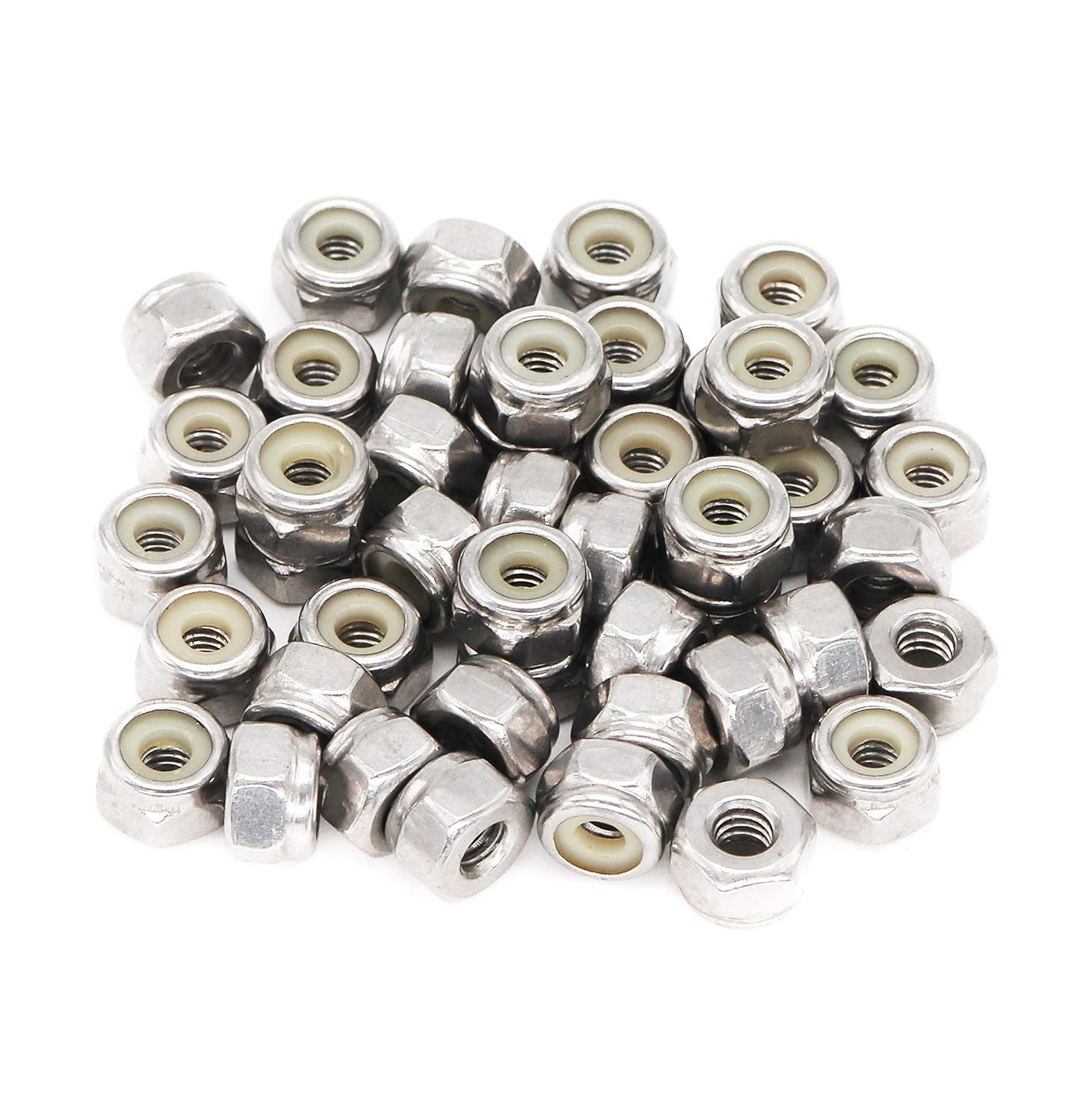 50pcs 1/4-20 Inch Nylon Inserted Self Locking Nuts - 304 Stainless Steel, 1/4" N