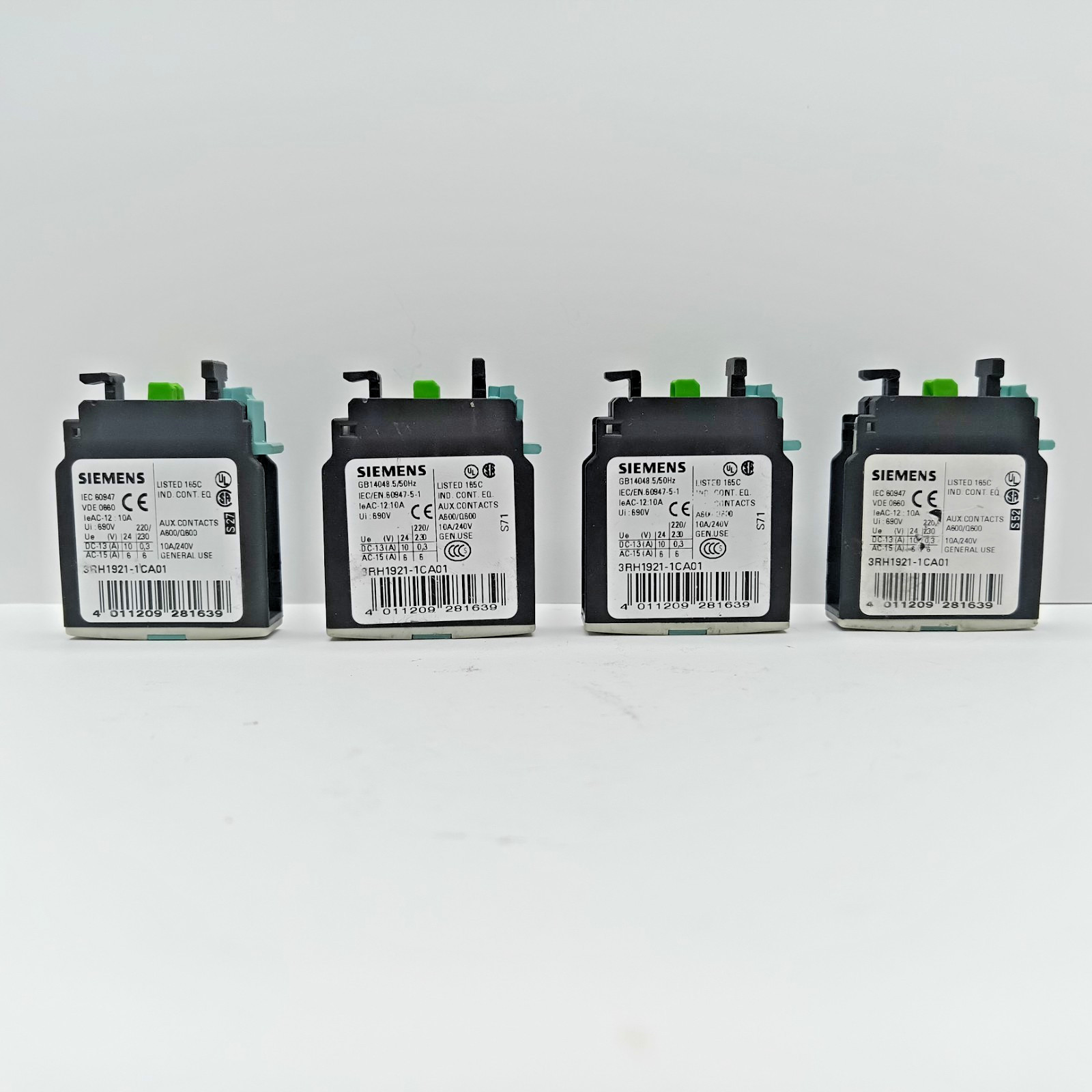 Siemens 3RH1921-1CA01 Auxiliary Contact Block 1NC SIRIUS Lot of 4