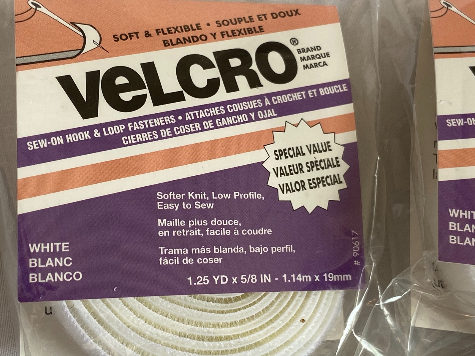 NIP VELCRO Brand Sew On White Hook & Loop Fastener 1.25 YD x 5/8 Inch