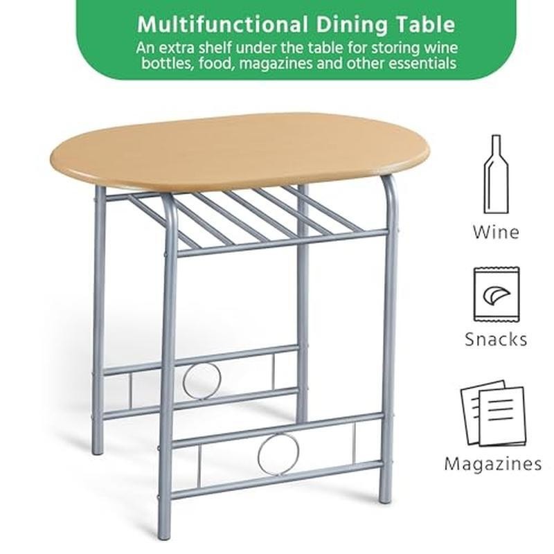 3 Piece Dining Table Set Kitchen Table & Chair Sets for 2 Compact Bistro Table