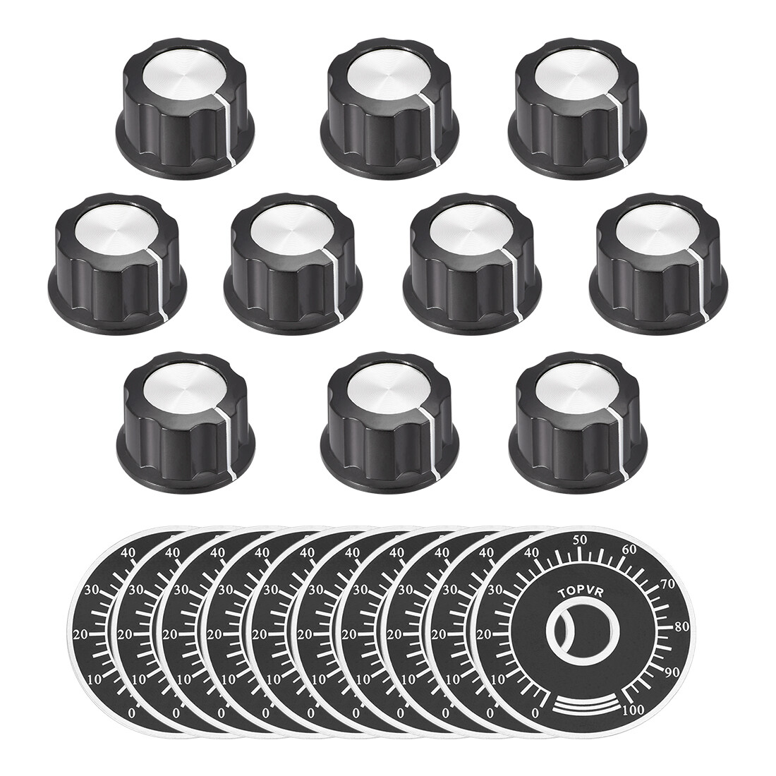 Potentiometer Rotary Knob 6mm Insert Shaft w 40mm 0-100 Dial Face Plate 10pcs
