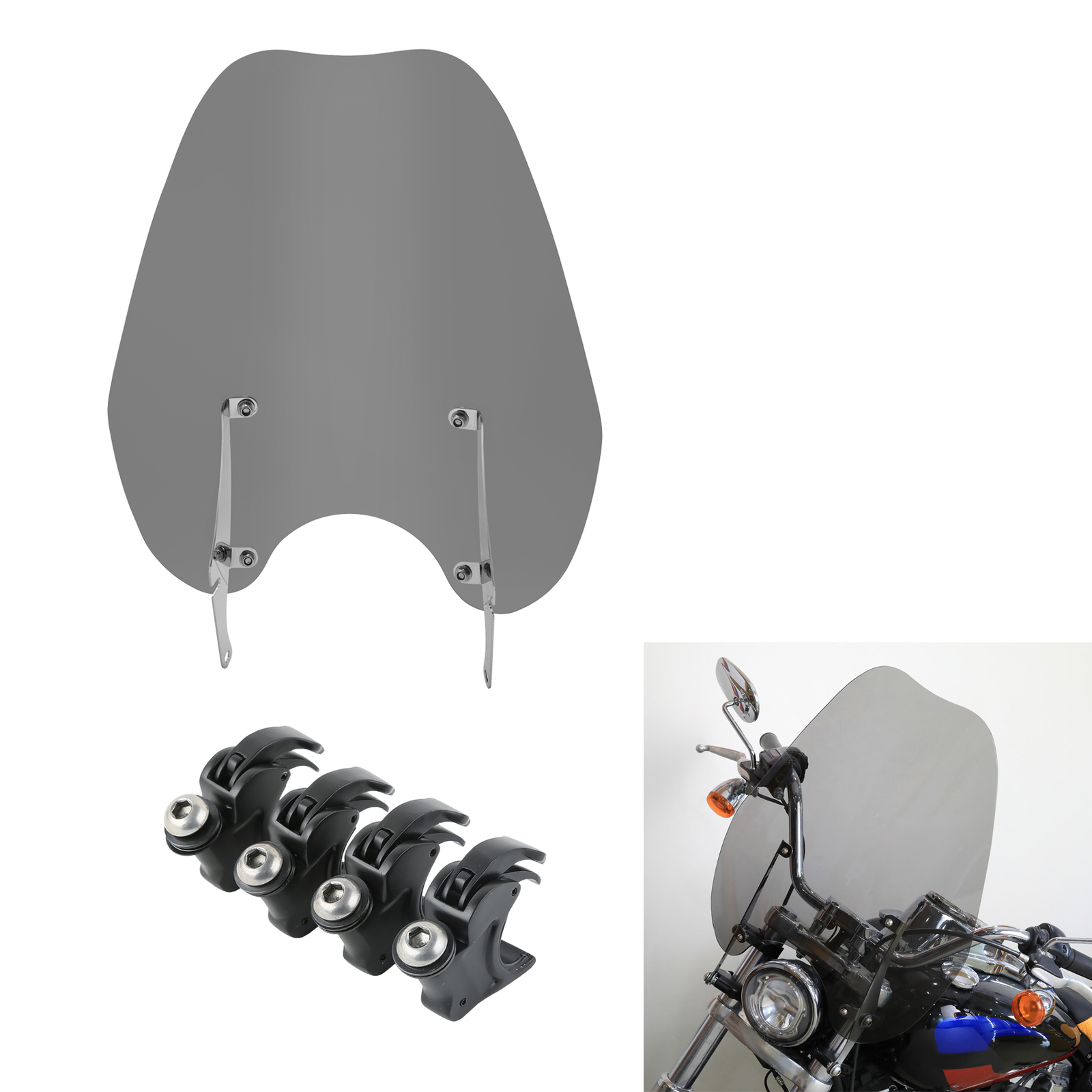 Smoke Windshield & 39mm Clamps Fit For Harley Sportster XL 883 1200 1988-2022 21