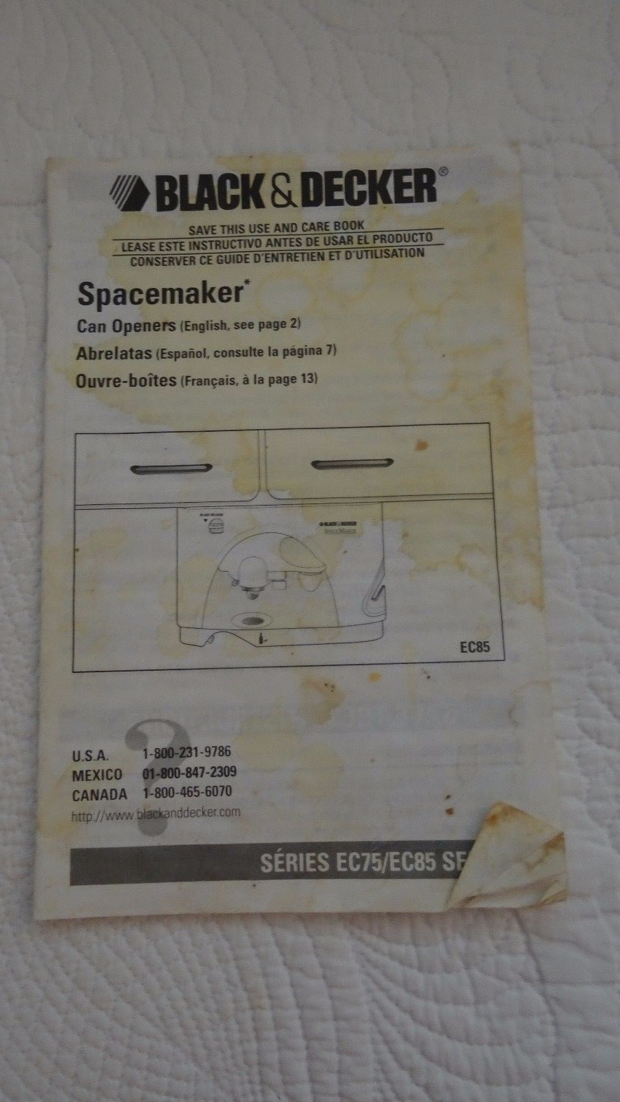 Black & Decker Spacemaker Can Opener User Owner's Manual EC75 / EC85 Series