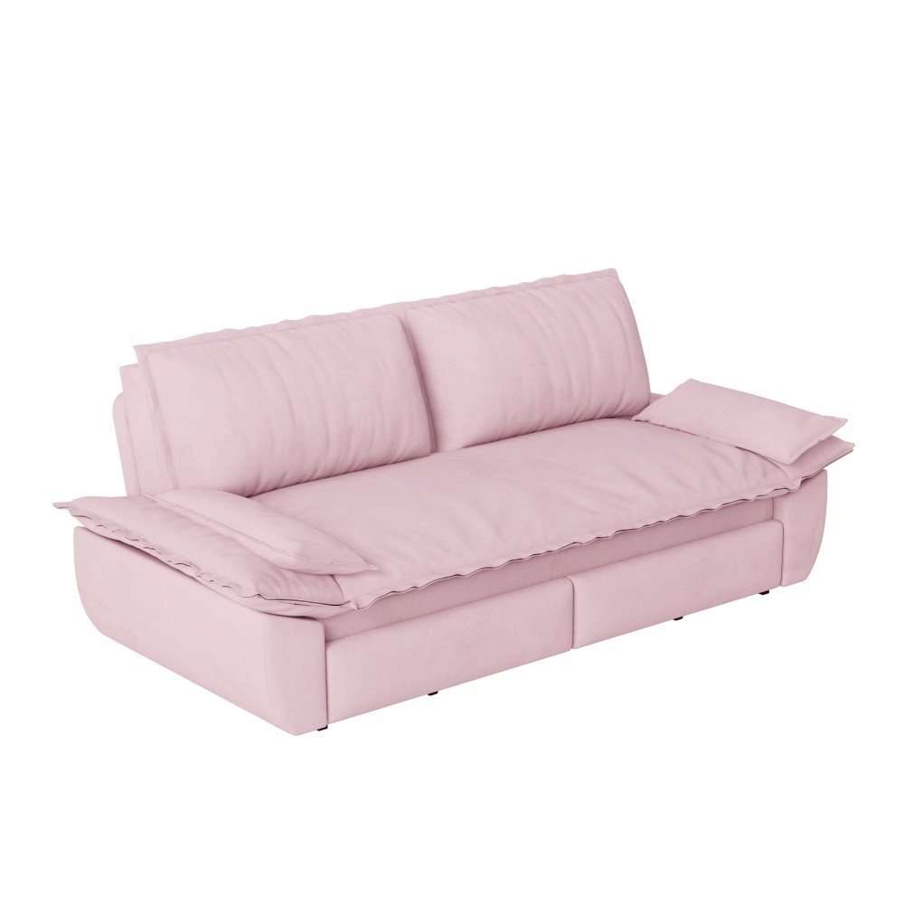 73in Roll Out Velvet Sleeper Sofa Bed w/ Queen Mattress, Multi-Functional 3-in-1