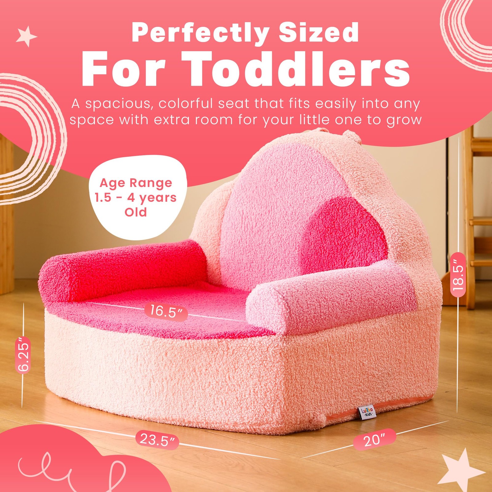 Toddler Foam Chair | Cute Pink Soft Lounge Chair for Toddler Girls Ages 1–4 |...