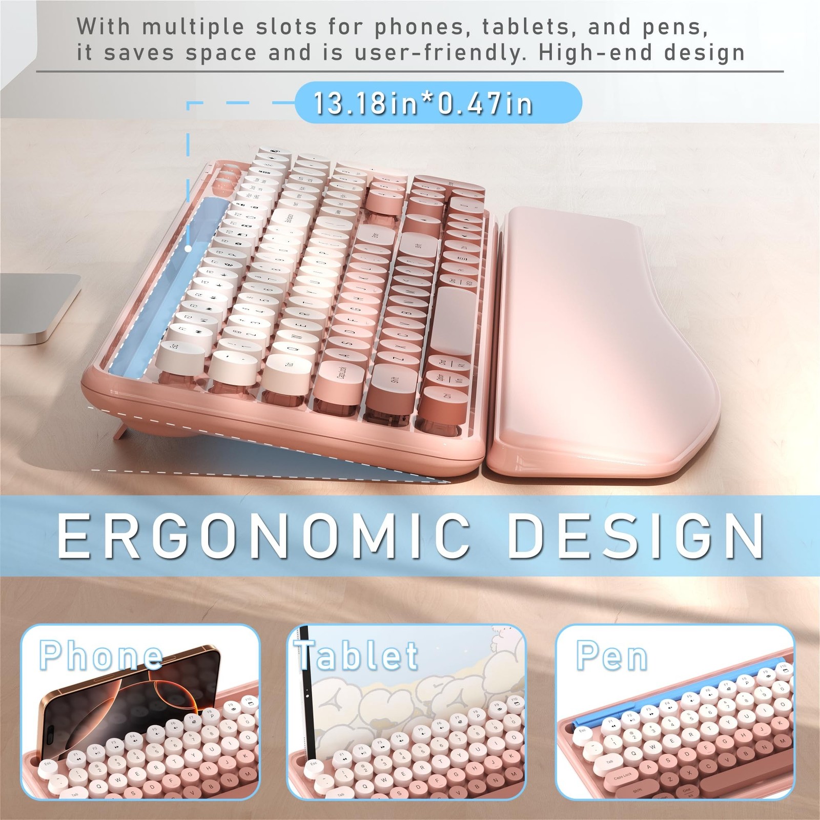 MPTOG Colorful Wireless Computer Keyboard and Mouse Combo with Phone Holder, ...