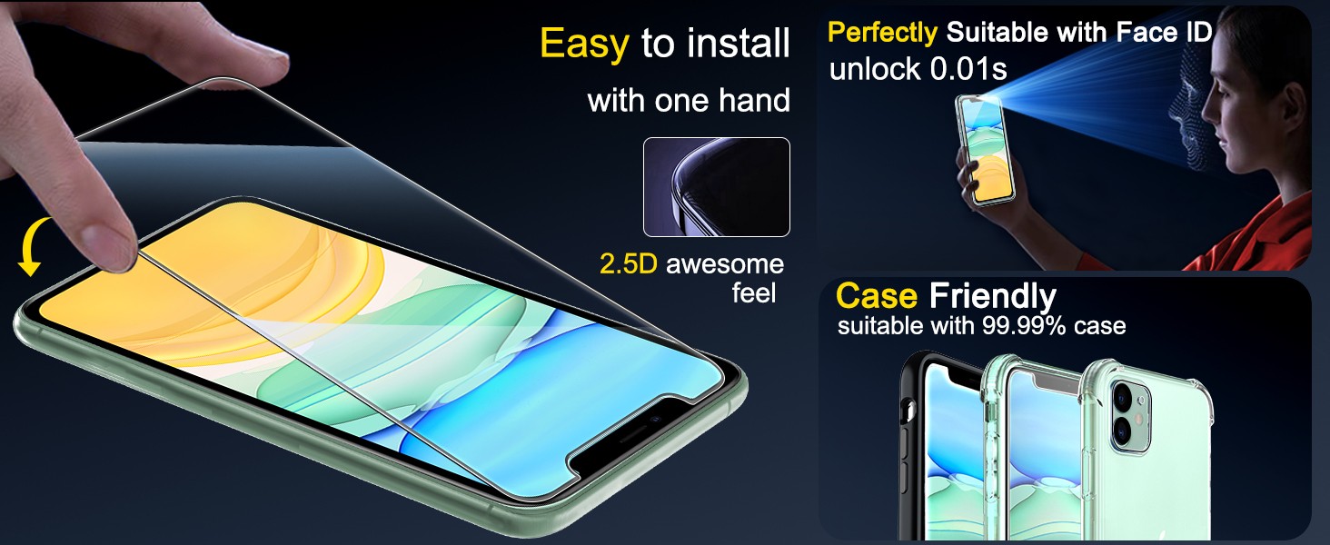 3 Pack Screen Protector for iPhone 11 with 3 Pack Tempered Glass Camera Lens