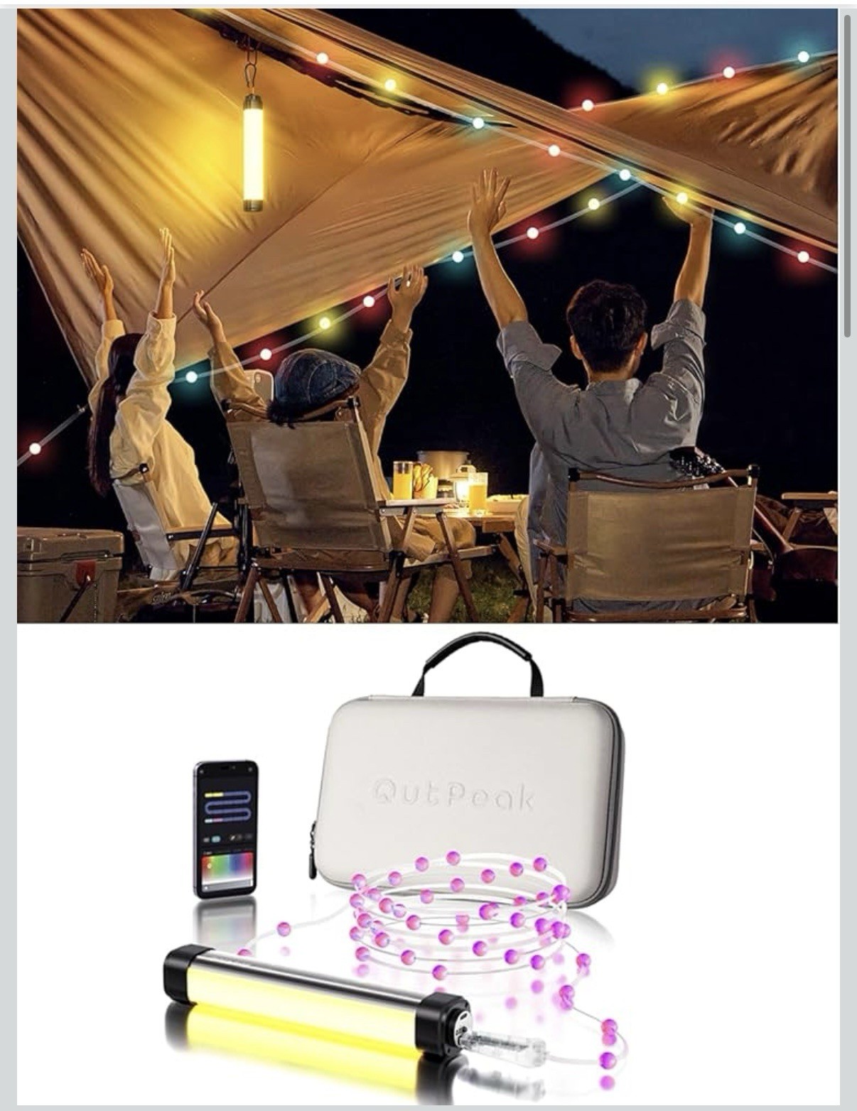 Portable 10050mAh Camping Lantern with 33ft RGB Candy String Lights