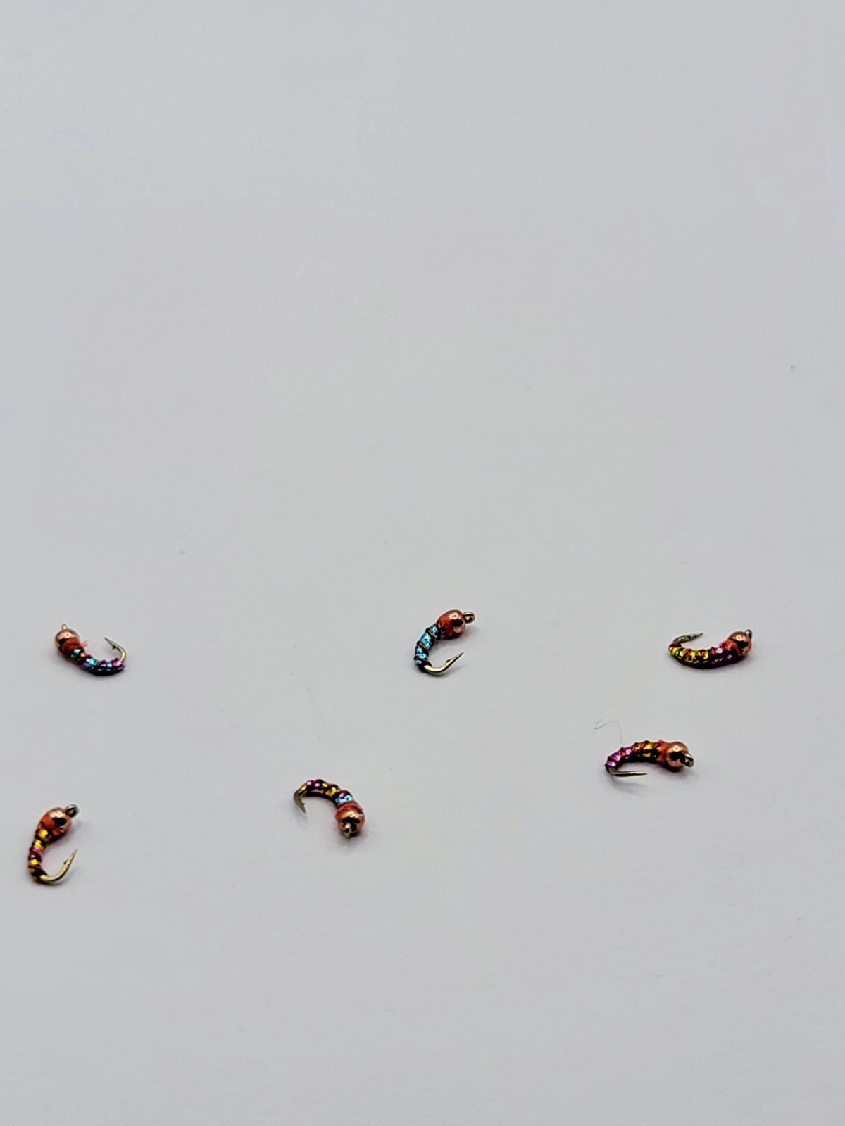 Rainbow Perdigon Nymph Trout Flies Copper Bead Size 20 Lot of 6
