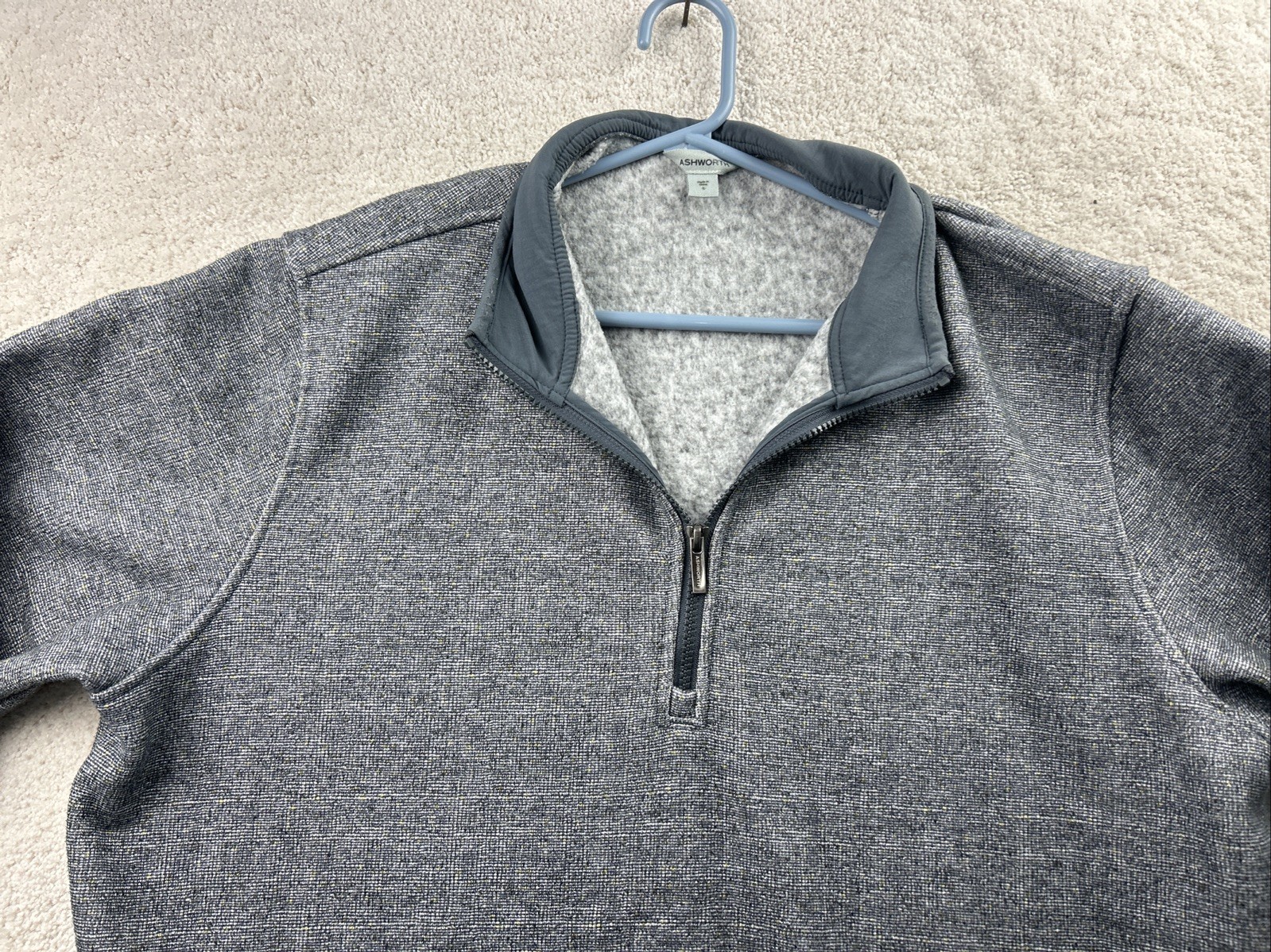 Ashworth 1/4 Zip Pullover Gray Fleece Lined Pattern Men’s Large Heavy Warm