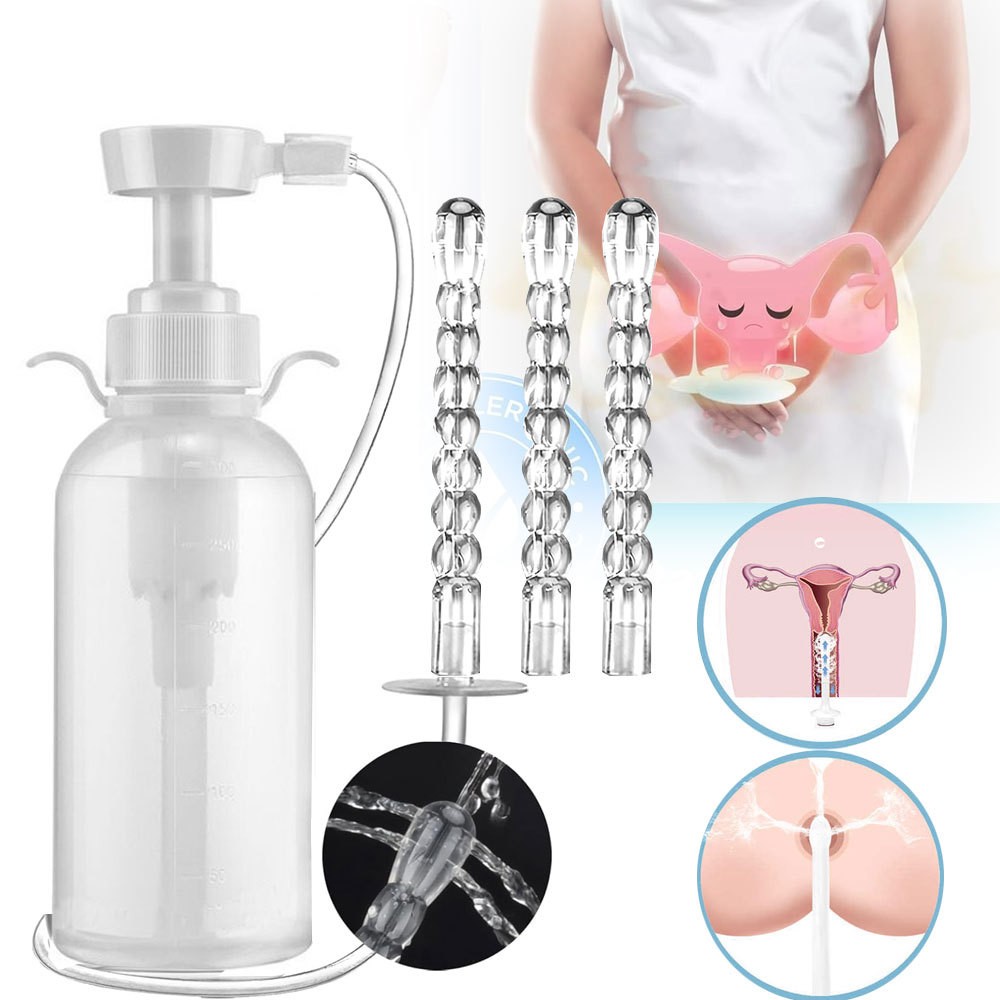 300ml Pump Action Douche Enema Bottle with Nozzle Vaginal Anal Clean Tool Kit